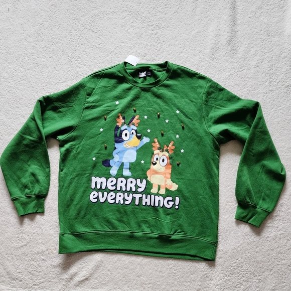 New Men's Bluey Christmas Bells Fleece Crewneck Pullover Sweatshirt, size M L XL - Picture 1 of 6
